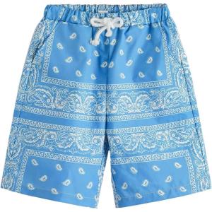imageBoys Paisley Shorts Boho Drawsring Casual Gym Beach Bandana Shorts Summer Shorts for BoysBlue and White