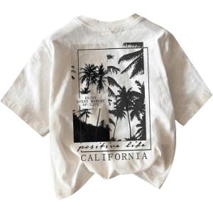 imageBoys Short Sleeve Tropical Graphic Tee Tops Casual Crew Neck T Shirt Loose Summer TopsWhite Tree