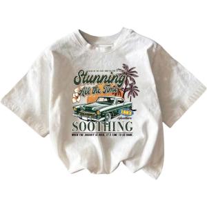 imageBoys Short Sleeve Tropical Graphic Tee Tops Casual Crew Neck T Shirt Loose Summer TopsWhite Tropical