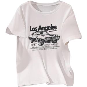 imageBoys Short Sleeve Tropical Graphic Tee Tops Casual Crew Neck T Shirt Loose Summer TopsWhite With Letter