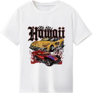 imageBoys Short Sleeve Tropical Graphic Tee Tops Casual Crew Neck T Shirt Loose Summer TopsWhite and Yellow
