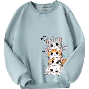 imageGirls Cartoon Graphic Long Sleeve Crewneck Sweatshirts Drop Shoulder Cute Pullover Tops T ShirtGreen