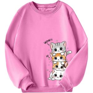 imageGirls Cartoon Graphic Long Sleeve Crewneck Sweatshirts Drop Shoulder Cute Pullover Tops T ShirtLight Pink