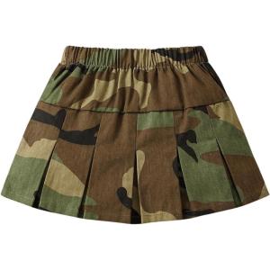 imageGirls Flared Camo Pleated Skirt Elastic High Waist A Line Streetwear Jersey Mini Skirts for GirlsArmy Green