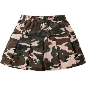 imageGirls Flared Camo Pleated Skirt Elastic High Waist A Line Streetwear Jersey Mini Skirts for GirlsDark Green