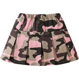 imageGirls Flared Camo Pleated Skirt Elastic High Waist A Line Streetwear Jersey Mini Skirts for GirlsPink and Green