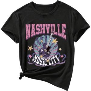 imageGirls Graphic Tees Short Sleeve Crewneck T Shirts Casual Summer Tops Cute Preppy ClothesBlack Patterned