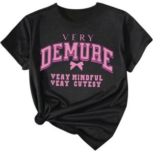 imageGirls Graphic Tees Short Sleeve Crewneck T Shirts Casual Summer Tops Cute Preppy ClothesBlack With Pink Letter