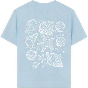 imageGirls Graphic Tees Short Sleeve Crewneck T Shirts Casual Summer Tops Cute Preppy ClothesBlue and White