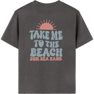 imageGirls Graphic Tees Short Sleeve Crewneck T Shirts Casual Summer Tops Cute Preppy ClothesDark Grey Letter