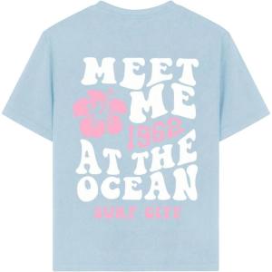 imageGirls Graphic Tees Short Sleeve Crewneck T Shirts Casual Summer Tops Cute Preppy ClothesLight Blue Letter