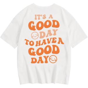 imageGirls Graphic Tees Short Sleeve Crewneck T Shirts Casual Summer Tops Cute Preppy ClothesWhite Graphic