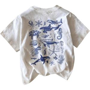 imageGirls Graphic Tees Short Sleeve Crewneck T Shirts Casual Summer Tops Cute Preppy ClothesWhite and Blue