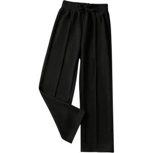 imageGirls Jogger Swearpants High Elastic Waist Pants Casual Baggy Wide Leg Sweatpants with PocketBlack Solid