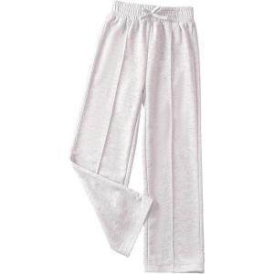 imageGirls Jogger Swearpants High Elastic Waist Pants Casual Baggy Wide Leg Sweatpants with PocketPlain Grey