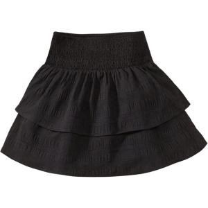 imageGirls Tiered Layer Shirred Boho Smocked Skirts Casual Cute High Waisted Pleated Ruffle Flowy Elastic SkirtsBlack