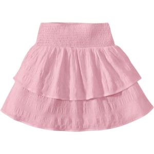imageGirls Tiered Layer Shirred Boho Smocked Skirts Casual Cute High Waisted Pleated Ruffle Flowy Elastic SkirtsDusty Pink
