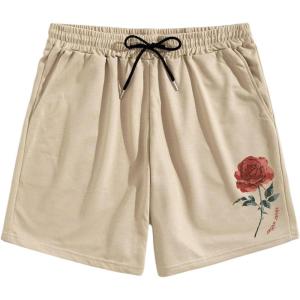 imageMens Floral Graphic Shorts Drawstring Waist Wide Leg Loose Summer Casual Track Shorts VintageApricot