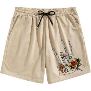 imageMens Floral Graphic Shorts Drawstring Waist Wide Leg Loose Summer Casual Track Shorts VintageApricot Orange
