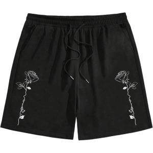 imageMens Floral Graphic Shorts Drawstring Waist Wide Leg Loose Summer Casual Track Shorts VintageBlack Patterned