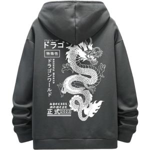 imageMens Hoodies Graphic Print Long Sleeve Drawstring Pullover Sweatshirt with Pocket TrendyDark Grey