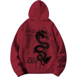 imageMens Hoodies Graphic Print Long Sleeve Drawstring Pullover Sweatshirt with Pocket TrendyRed