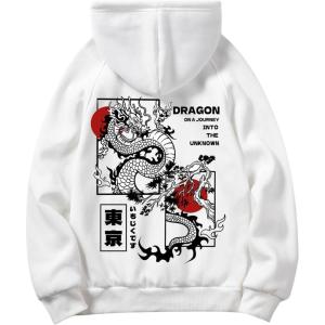 imageMens Hoodies Graphic Print Long Sleeve Drawstring Pullover Sweatshirt with Pocket TrendyWhite and Black