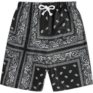 imageMens Paisley Drawstring Summer Gym Workout ShortsBlack and White