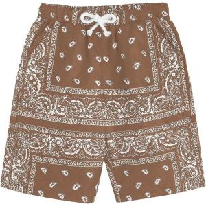 imageMens Paisley Drawstring Summer Gym Workout ShortsLight Khaki