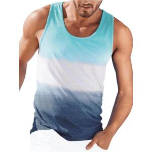 imageMens Tank Tops Summer Colorblock Scoop Neck Casual Sleeveless Shirts Gym Muscle Beach Tank TopsBlue