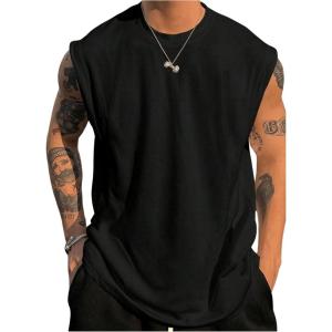 imageMens Tank Tops Summer Crew Neck Sleeveless Shirts Workout Gym Muscle Tank Tops UndershirsBlack