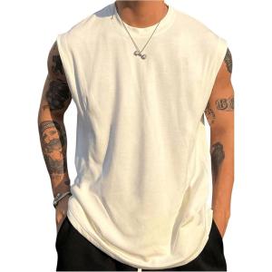 imageMens Tank Tops Summer Crew Neck Sleeveless Shirts Workout Gym Muscle Tank Tops UndershirsSolid White