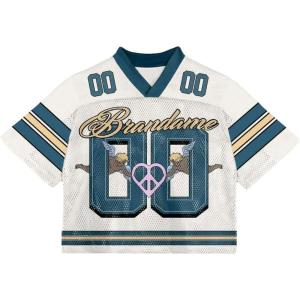 imageMens Y2K Mesh Jersey Shirts V Neck Half Sleeve Number Graphic Tees Color Block Sport T ShirtDeep Blue White