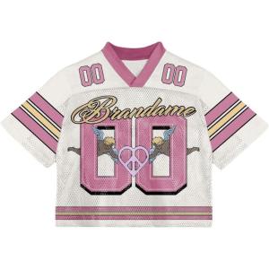 imageMens Y2K Mesh Jersey Shirts V Neck Half Sleeve Number Graphic Tees Color Block Sport T ShirtPink