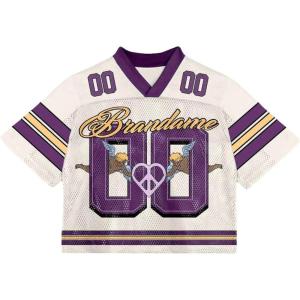 imageMens Y2K Mesh Jersey Shirts V Neck Half Sleeve Number Graphic Tees Color Block Sport T ShirtPurple White