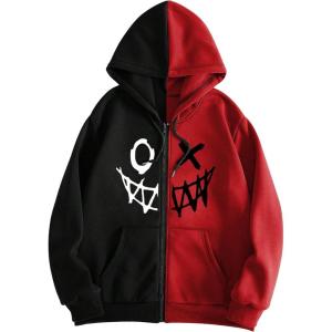 imageMens Zip Up Hoodies Graphic Long Sleeve Pullover Hoodies Sweatshirt Western Streetwear HoodiesBlack and Red