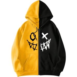 imageMens Zip Up Hoodies Graphic Long Sleeve Pullover Hoodies Sweatshirt Western Streetwear HoodiesYellow and Black
