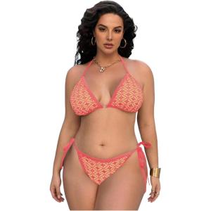 imageWomen Plus Size Thong Bikini Sets String Two Piece Halter Swimsuits with Tie Side BottomOrange