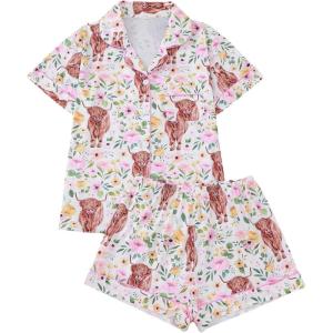 imageWomens Bow Pajamas Sets Short Sleeve Button Down Pajamas Y2k Preppy Cute PJ Set SleepwearBear White