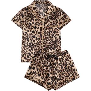 imageWomens Bow Pajamas Sets Short Sleeve Button Down Pajamas Y2k Preppy Cute PJ Set SleepwearBrown