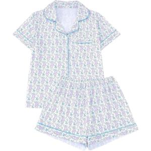 imageWomens Bow Pajamas Sets Short Sleeve Button Down Pajamas Y2k Preppy Cute PJ Set SleepwearMauve Purple