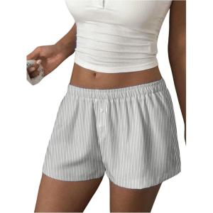 imageWomens Boxer Shorts Striped Straight Leg Low Rise Baggy Shorts Lounge Pajama Bottoms ShortsGrey