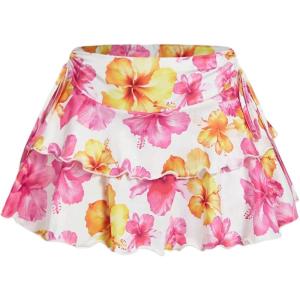 imageWomens Drawstring Bow Side Mini Skirts Tiered Layer Ruffle Elastic Waist Y2K Coquette Short SkirtsOrange Pink