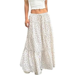 imageWomens Flowy Flared Ruffle Hem A Line Maxi Skirts Elastic Waist Elegant Tiered Layer Boho Long SkirtsViolet Purple