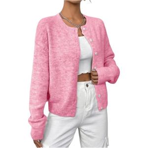 imageWomens Knit Cardigans Long Sleeve Button Dwon Lightweight Cardigan Sweaters Trendy Fall OutfitsHot Pink