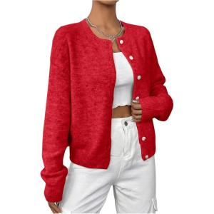 imageWomens Knit Cardigans Long Sleeve Button Dwon Lightweight Cardigan Sweaters Trendy Fall OutfitsRed