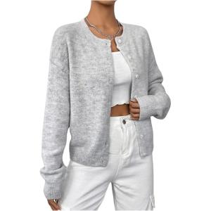 imageWomens Knit Cardigans Long Sleeve Button Dwon Lightweight Cardigan Sweaters Trendy Fall OutfitsSolid Grey