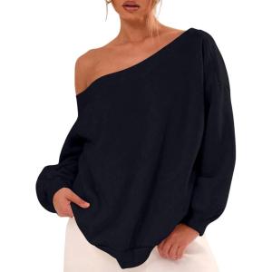 imageWomens Off The Shoulder Sweatshirt Long Sleeve Drop Shoulder Oversized Pullover Tops Fall OutfitsBlack