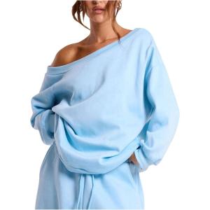 imageWomens Off The Shoulder Sweatshirt Long Sleeve Drop Shoulder Oversized Pullover Tops Fall OutfitsBlue
