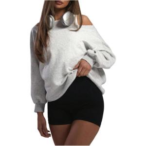 imageWomens Off The Shoulder Sweatshirt Long Sleeve Drop Shoulder Oversized Pullover Tops Fall OutfitsLight Grey